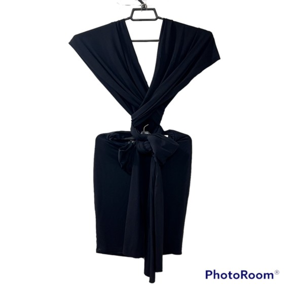 Lulus Black Wrap Mini Cocktail Dress V-Neck Made In Usa Size Medium - Picture 2 of 9